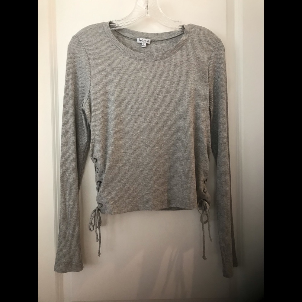 Splendid Women’s Long Sleeve Lux Rib Lace up Top NWT